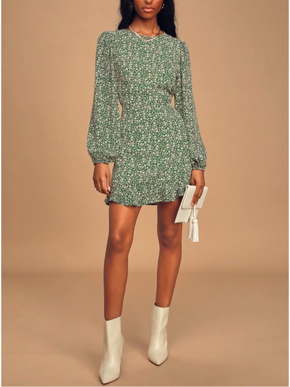 Lulus Blooming Darlin' Green Floral Print Ruffled Mini Dress Size XS